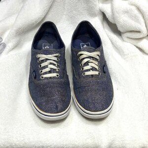 Vans Blue Denim Glitter Low Top Skate Sneaker Shoes Men's 8 Women’s 9.5